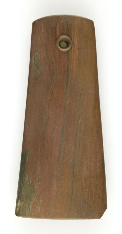 4 3/16" Trapezoidal Pendant - Partain COA: Red Banded slate example from Darke Co., Ohio. Partain COA.