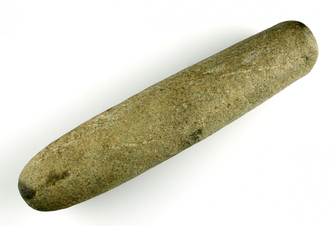 11 3/4" Roller Pestle: Nice roller pestle with use wear on one end and over the middle. Kentucky. Ex - Johnson Collection.