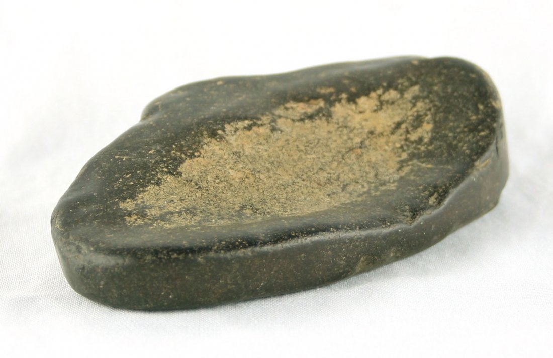 4 3/4" Abrading Stone: River polished stone with secondary use wear in the center. Neat Piece. Kentucky.