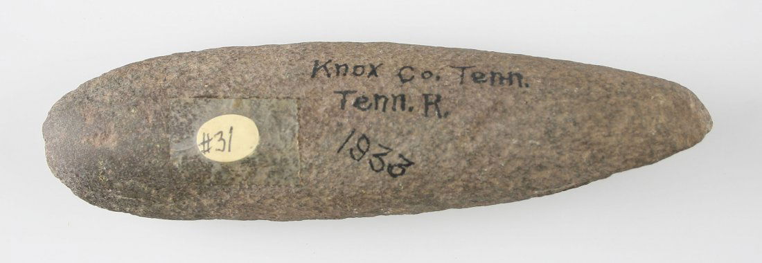 5 5/8" Chisel: Hardstone example found by William Bunker in 1928 near the Tennessee River in Knox Co., Tennessee. Ex - Cowan Hood Collection.