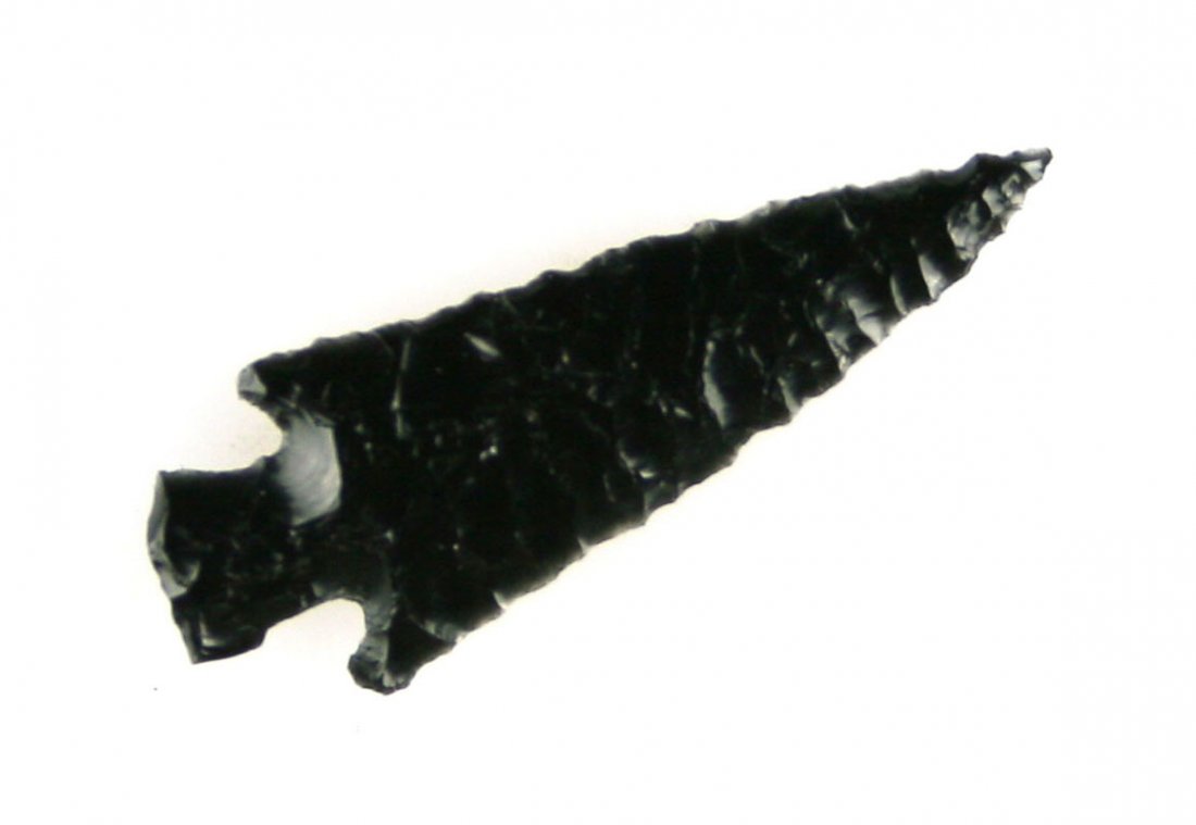 Superb 1 1/4" Obsidian Rose Springs: Needle tip. Very thin. Jet black Obsidian with translucency around the perimeter. Ex- Reg Seely. Lake Co., Oregon.