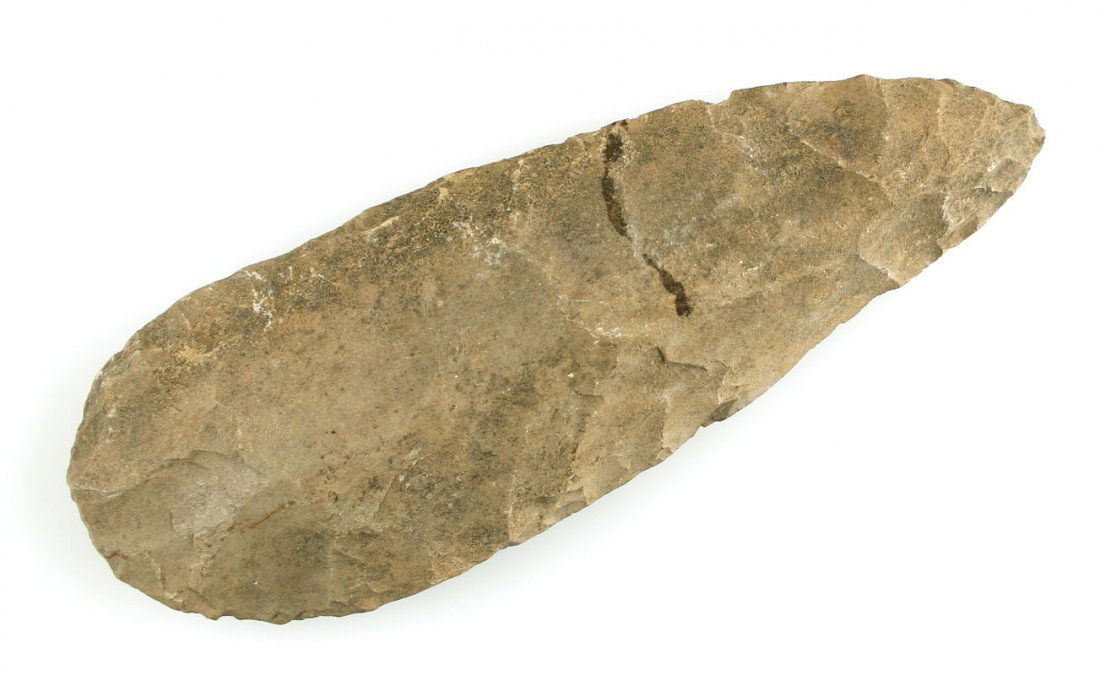 9" Flint Hoe.: Large example in Fort Payne Chert. Kentucky. Ex - Johnson Collection.