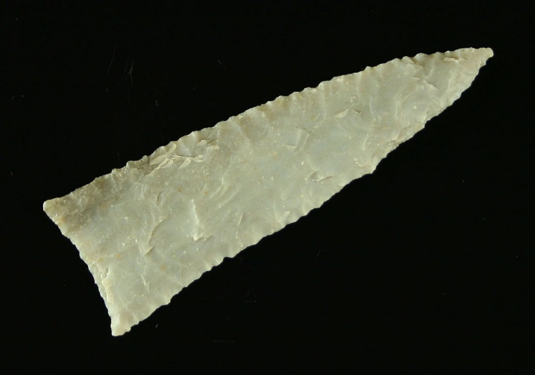 Superb 3 1/16" Texas Darl Blade: Super thin. Perfect symmetry. Edwards Plateau chert. Needle tip. Found by John Koehler in Central Texas in the 1940's & 50's.