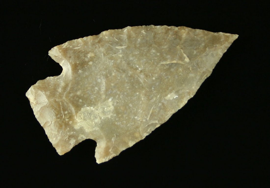 Needle tipped 2 3/8"Texas Castroville: Very thin. Lethal needle tip. Highly translucent Edwards chert. Found by John Koehler in Central Texas in the 1940's & 50's.