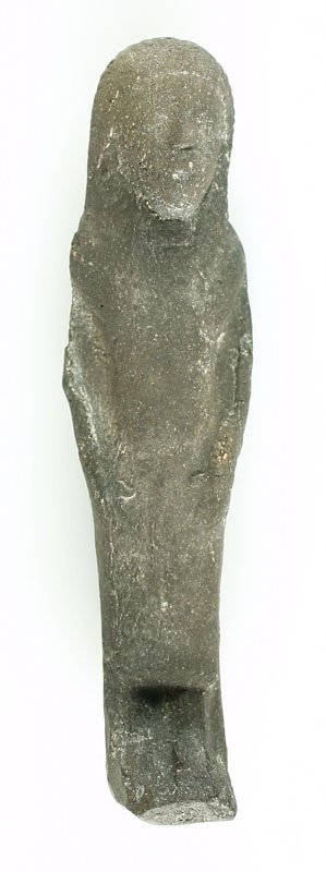 6 3/16" Ushabti: Egyptian piece. Unusual material. Appears to be a fired clay, but not faience. Ex - Martin Collection.