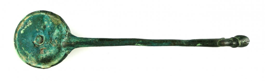 5 1/16" Roman Bronze Spoon: Cochlearium example with Horse Hoof detail on handle. Very Nice. Circa 200 BC