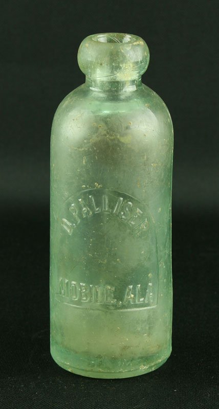 6 1/2" Blob top Soda/Milk bottle: D. Palliser, Mobile ALA. Raised lettering.