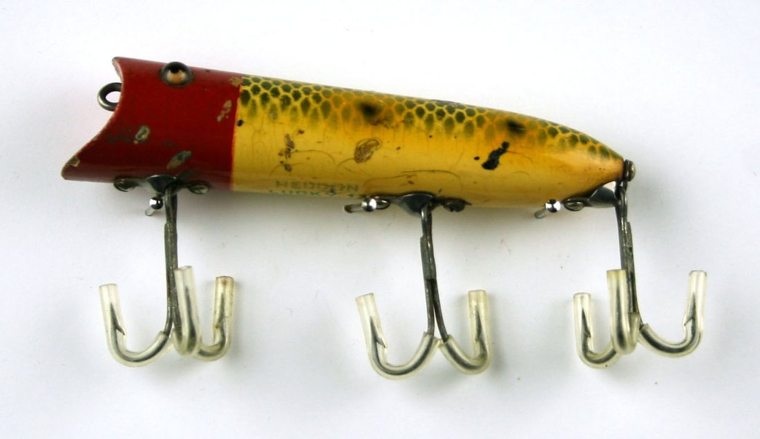 Vintage 'Lucky 13' 4" Frog Scale Lure: Heddon lure in wood. Nice!