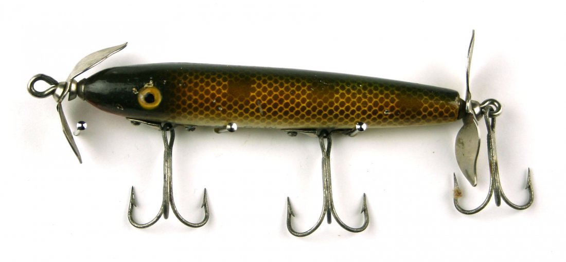 Vintage 4" Torpedo Slim Jim Lure: Paw Paw Bait Co. example in wood.