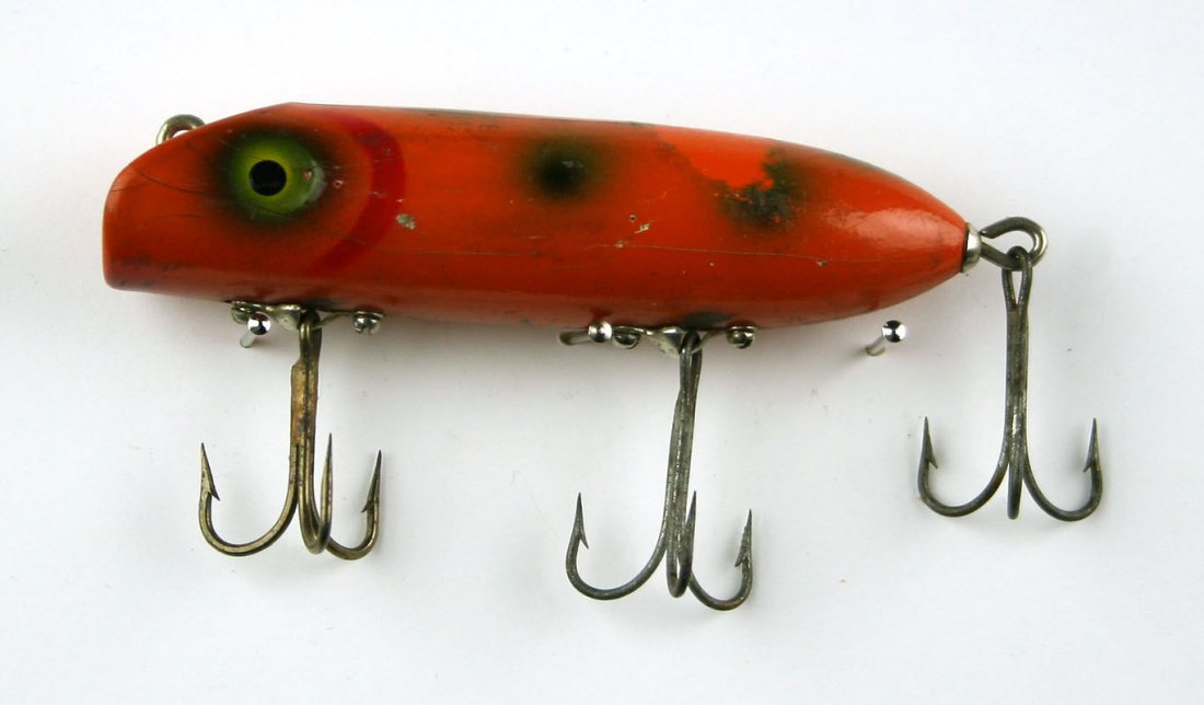 Vintage Bass-Oreno in RARE color!: Nice lure in ORANGE color carved from white cedar. Hand painted. Nice!