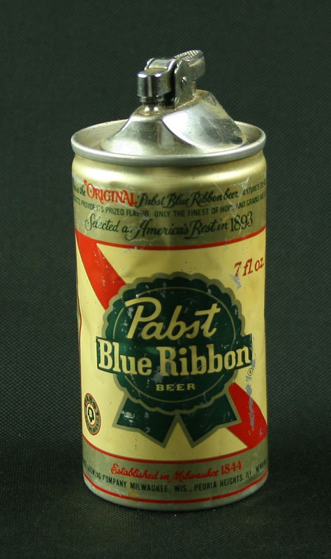 Vintage Pabst Blue Ribbon Lighter: Neat lighter that uses a weighted beer can as base and fuel reservoir. Would probably light if refuelled.