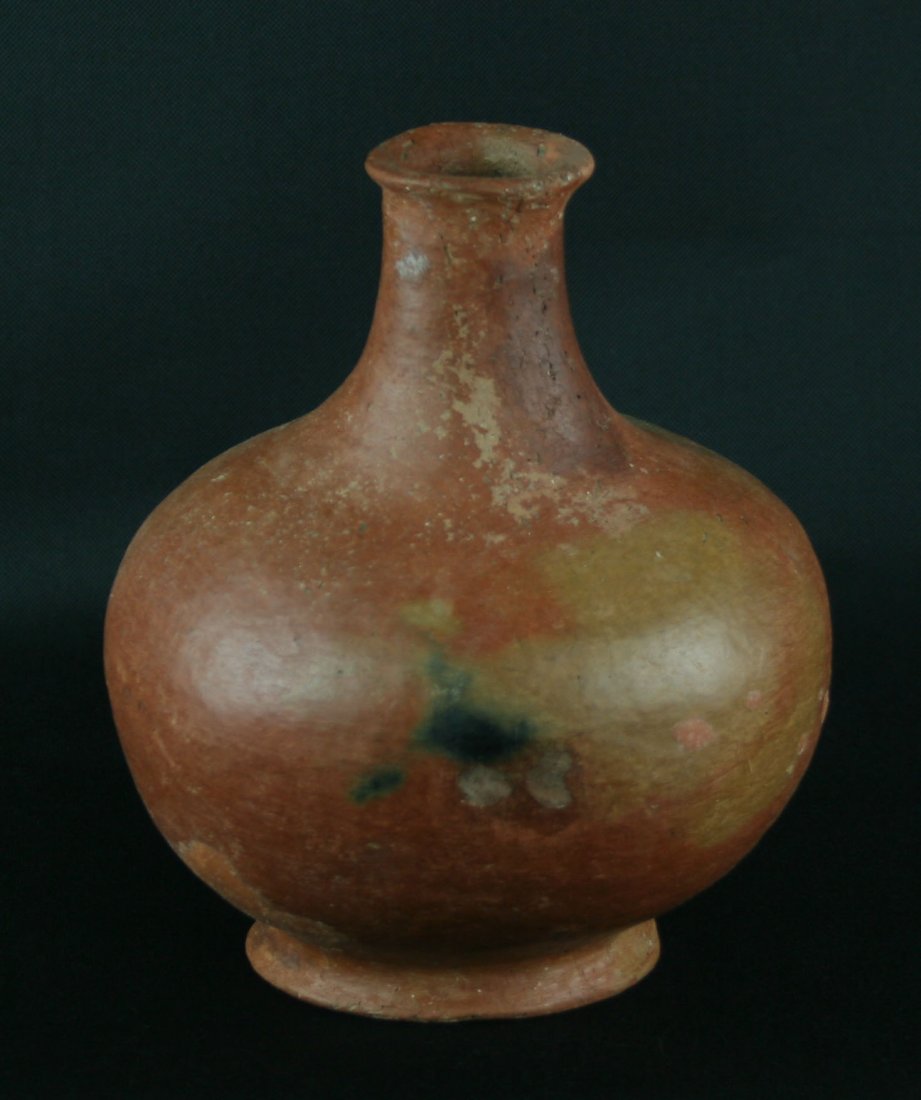 8"x6 1/2" Quapaw Bottle - Restored: Nice redware piece with base. Some restoration.