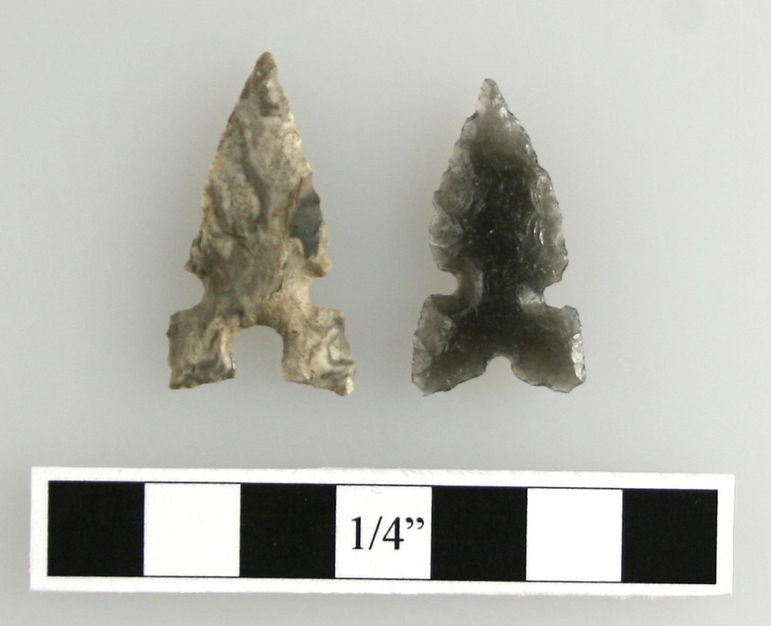 Pair of Desert Sierras: Klamath Lake area, Oregon. Obsidian and swirled chert.