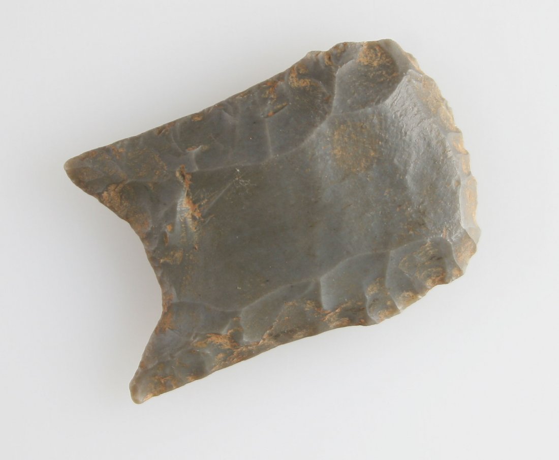 1 1/2" Clovis Scraper - Bennett COA: Hornstone example prehistorically salvaged into a scraper. Bennett COA. Kentucky.
