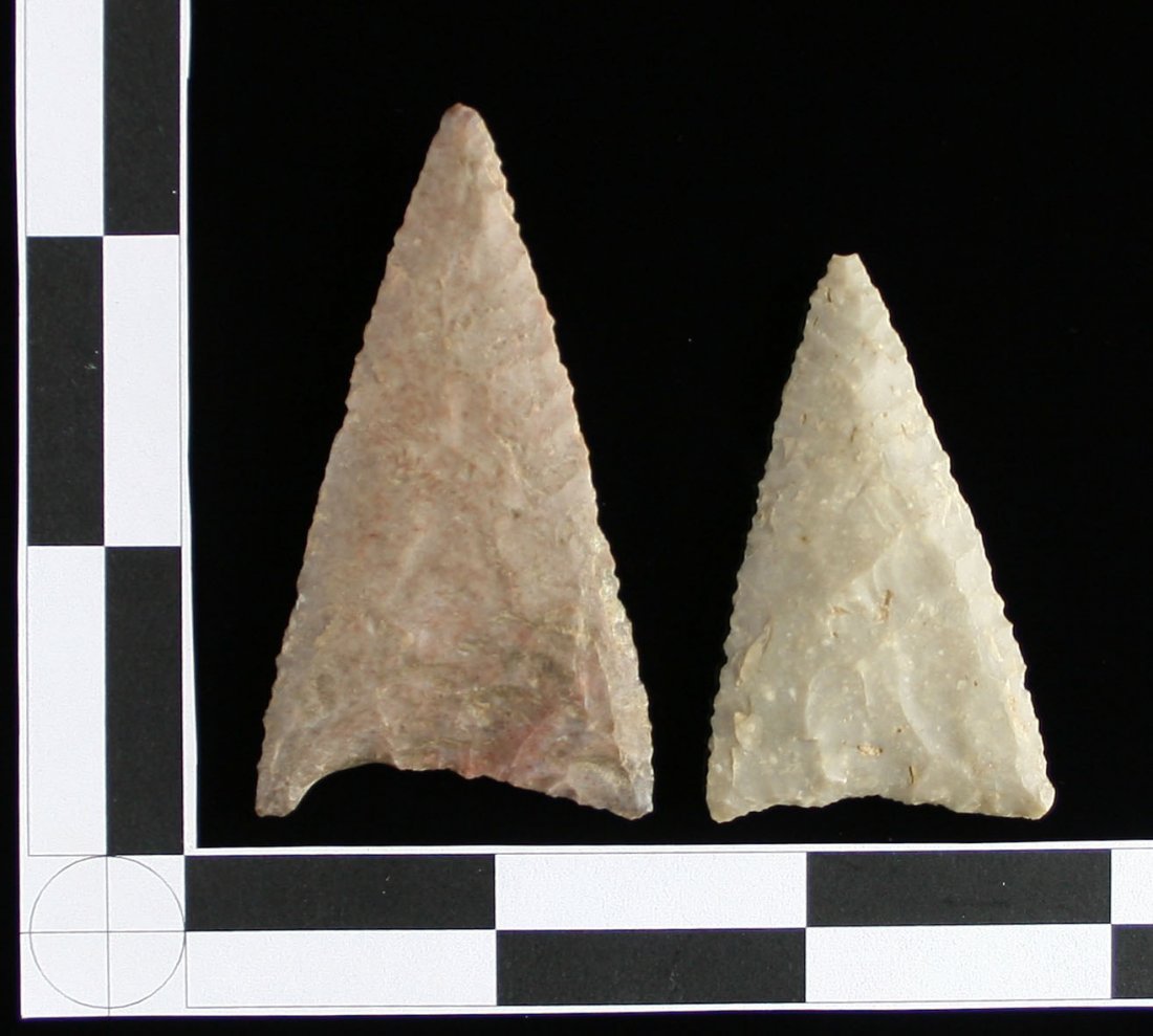 Pair of Early Triangulars: Nice pair of chert example pieces marked as 'MX' (Mexico?) From a Colorado estate.