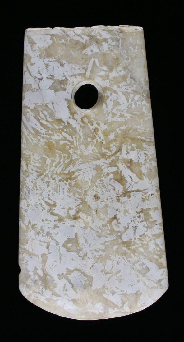 7 15/16" Chinese Luangshu Axe.: Nice white/cream patinated axe from China of unknown age. Excellent decorator.