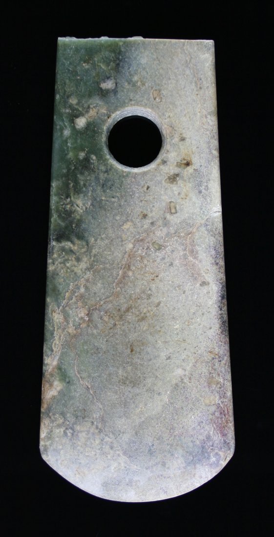 8 9/16" Chinese Jade Axe: Nice greenstone jade example from China of Unknown Age. Beautifully made.