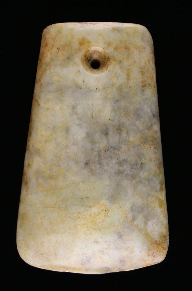 5" Chinese Axe: Yellow/white jade of unknown age. Thicker style axe.