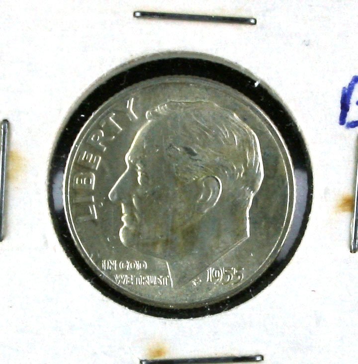 1955-D Roosevelt Dime BU: Excellent coin that appears brilliant uncirculated. Would likely grade MS-67+