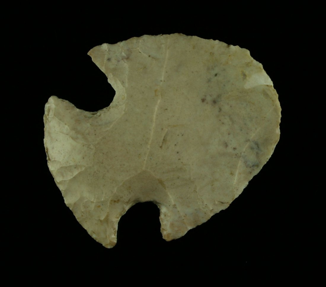 Very Nice 1 3/4" Snyders Scraper: Burlington chert example from Burlington Co., Indiana. Ex- Ford Collection.