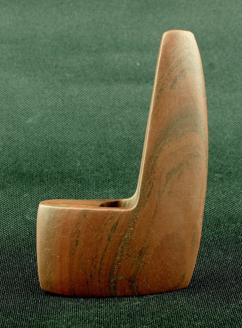 4 1/4" Geniculate Bannerstone: Superb example from Randolph Co., Indiana in a deep red banded slate. Marked LM/37. Nice!