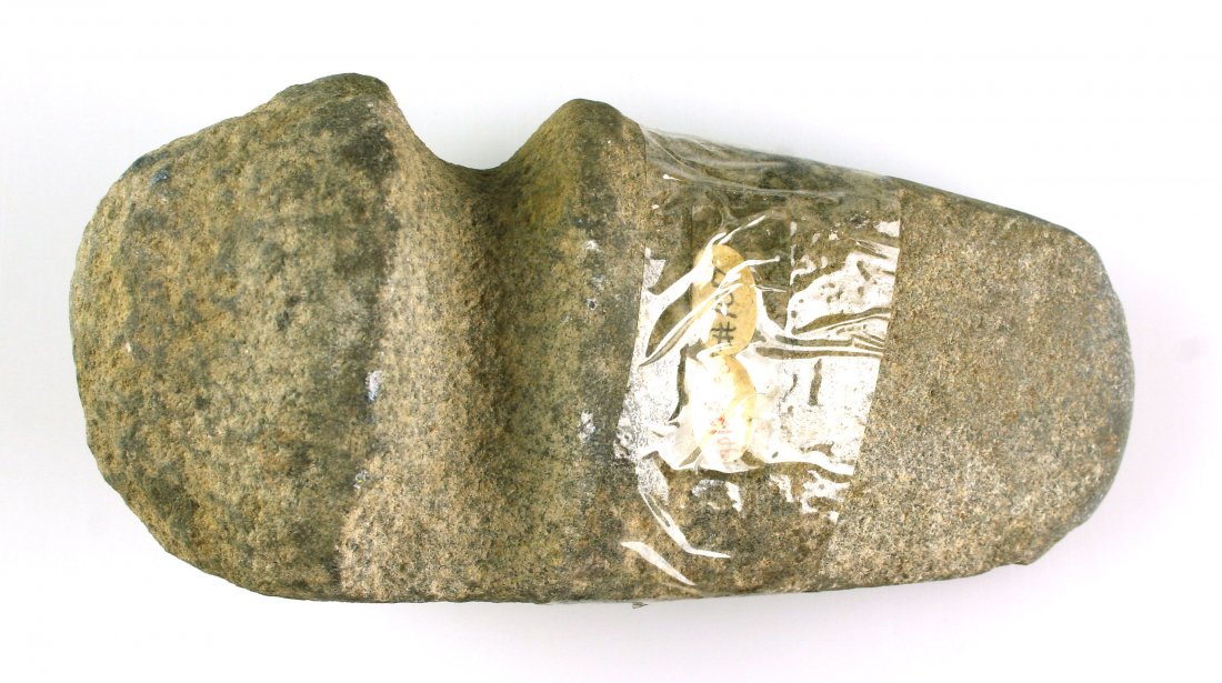 7 3/4" Quartz 3/4 Groove Axe: Extra nice example found near the Kentucky River in Henry Co., Kentucky. Ex - Cowan Hood Collection. Brown Quartzite.