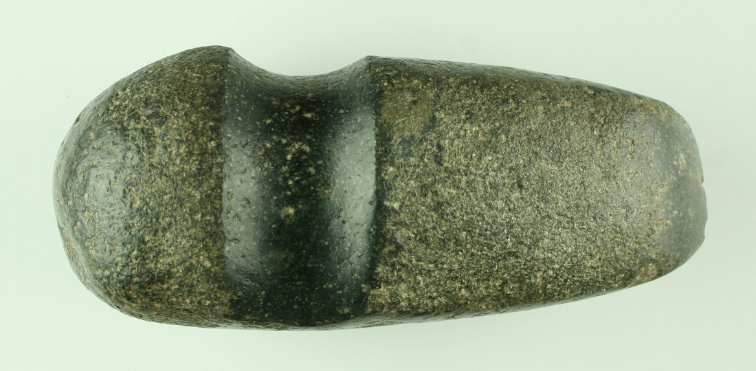 6 5/8" Hohokam Axe: Fantastic example from Southern Arizona and formerly of the Kenneth Broughton Collection. Dark green diorite with great polish. Highly developed!