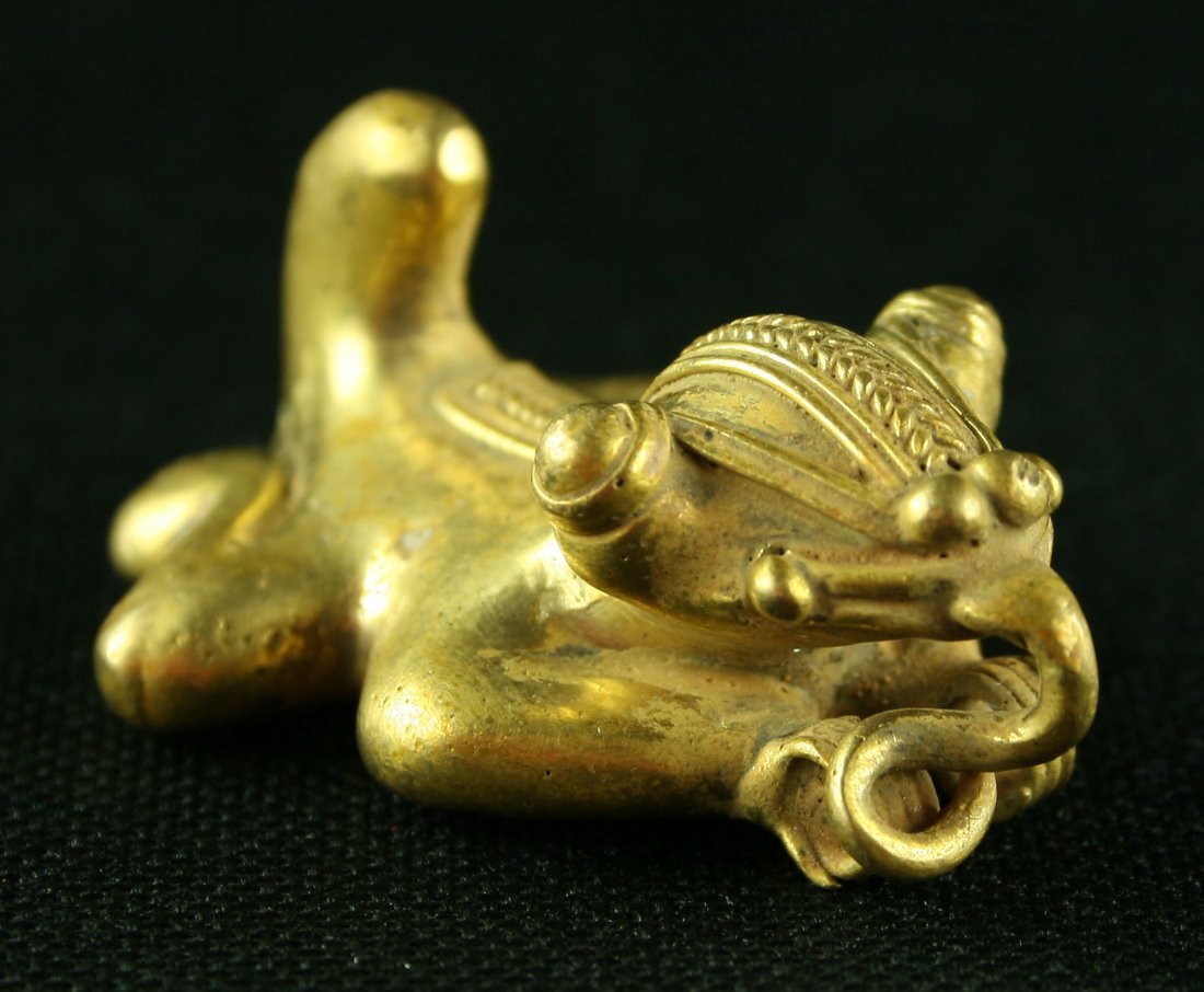 1 7/8" Tairona Gold Lizard Pendant: Nice 'Tumbago' Gold pendant from Colombia dating Circa 900-1500AD