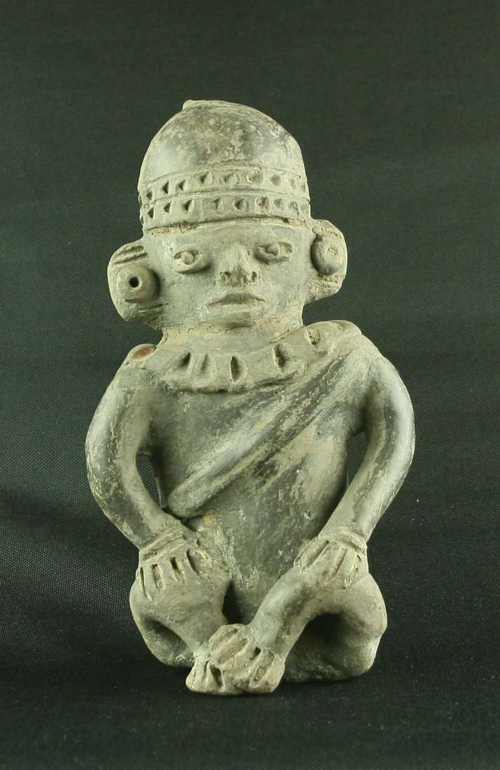 7" PreColumbian Figural Statue: Pottery example in Brown glazed clay from Mexico. Ex - Ronald Sears Collection.