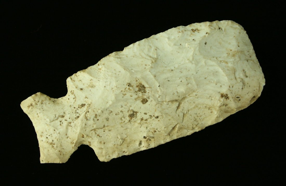 3 1/2" Hemphill Hafted Scraper: Large burlington example from Illinois formerly of the David Dennis Collection. Big!