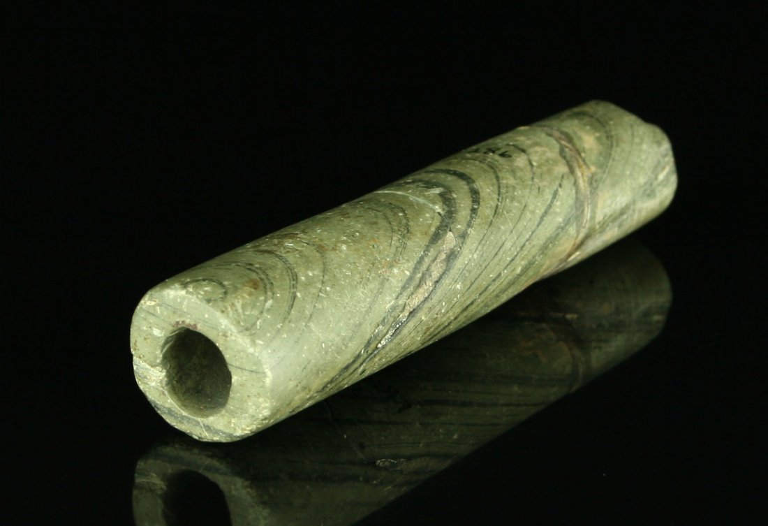 4 1/8" Slate Tube Pipe *EX WEHRLE: The lowest Wehrle Collection number we've ever seenâ€¦ 12W!!! Franklin Co., Ohio example that has been broken in two places and restored (minor). Ex - Dale Bratcher and Augustin Wehrle Collections