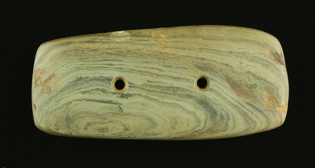 4 1/16" Gorget: Rectangular style example from Ohio in Green Banded Slate.