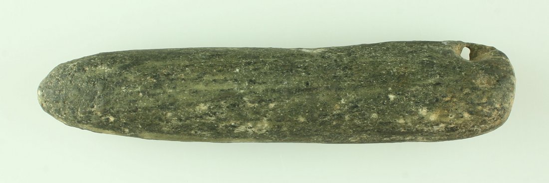 5 3/8" Plummet: Atypical example formerly of the Charles Johnson and Dale Bratcher Collections. Kentucky. Gneiss.