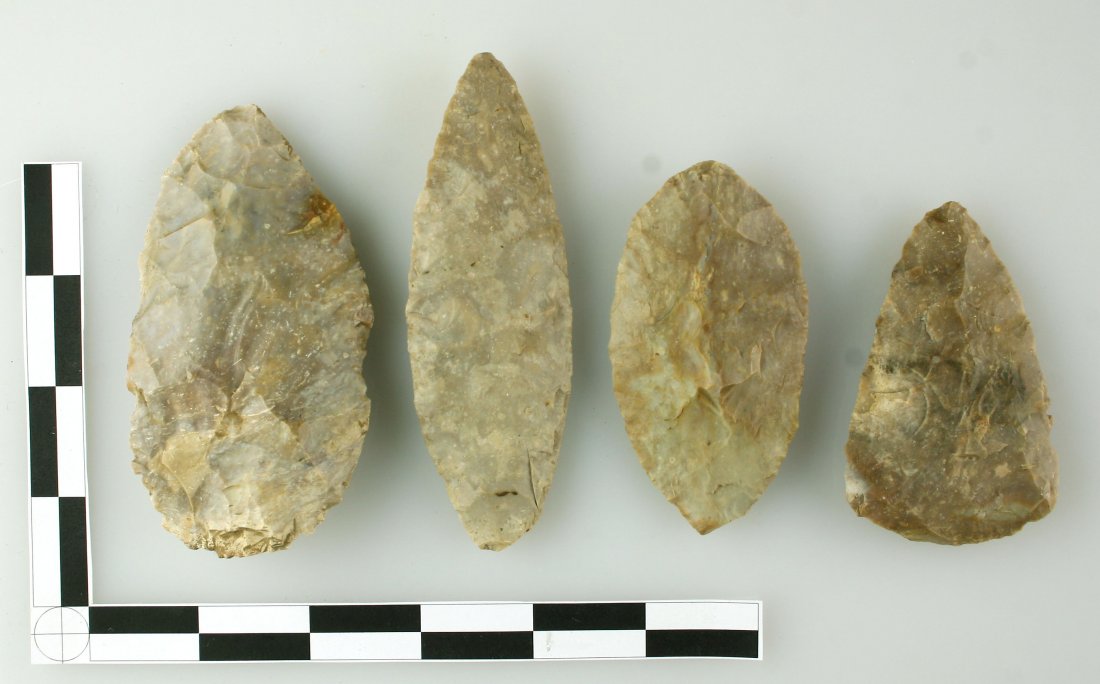 4 Super Adena Blades.: Largest 4 1/4". All in the 3-4" Range. Boyle Cherts. Found in Bourbon Co., Kentucky and from the Hadden Collection.