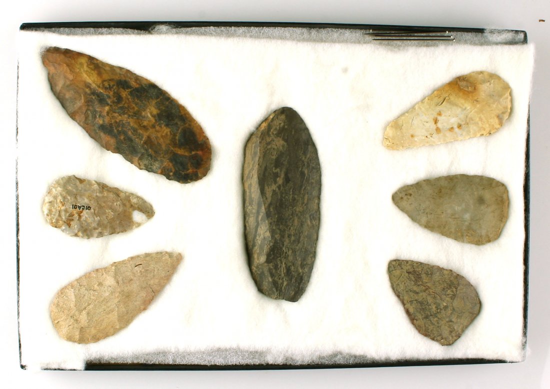 7 Nice Western Kentucky Blades: Variety of materials in this display found by Dale Bratcher. Includes frame.