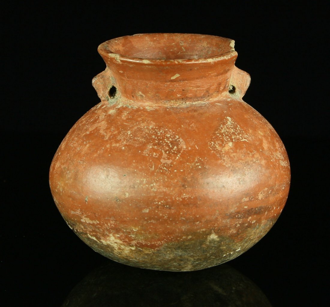 3 1/4" Narino Pot: Nice handled pot from Narino, Columbia dating to 200BC-1100AD. Redware. Ex - Bratcher Collection.