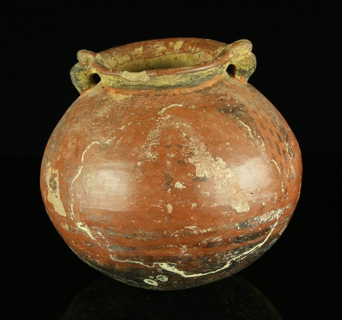 4 3/4" Narino Pot: Nicely decorated with geometric patterns. Narino, Colombia. 200BC-1100AD. Ex - Bratcher Collection.