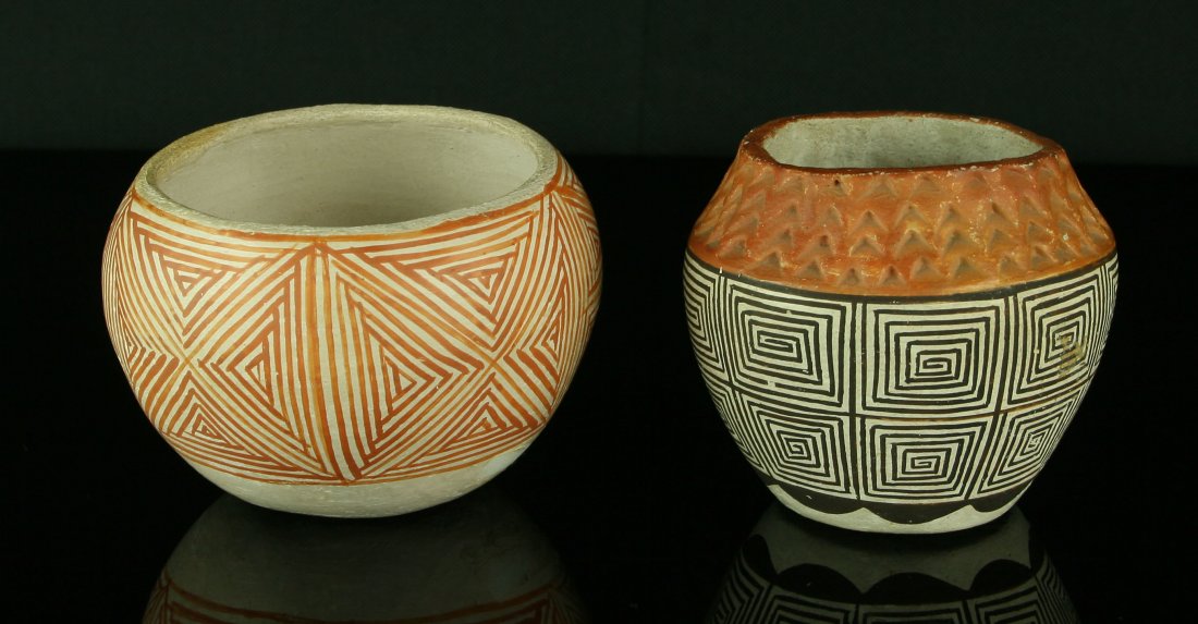 Pair of Small Acoma Pots: Finely painted examples in the 3-4" diameter range. Acoma Pueblo, New Mexico.