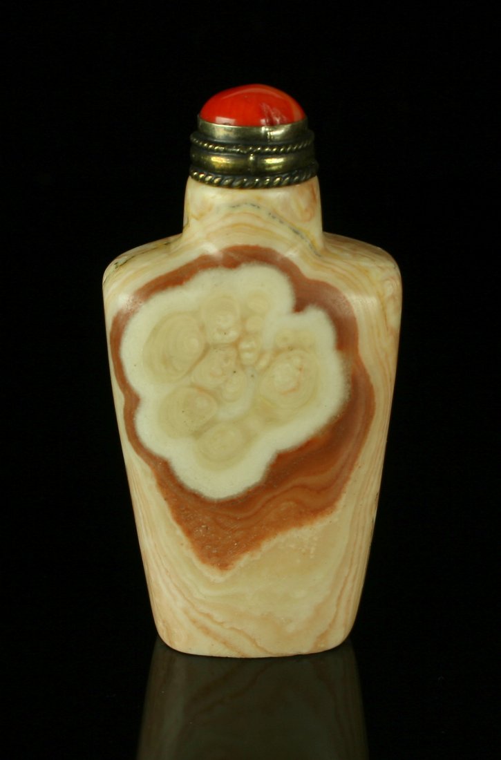 Beautiful Chinese Stone Snuff Bottle with Coral Stopper (1 of 4)
