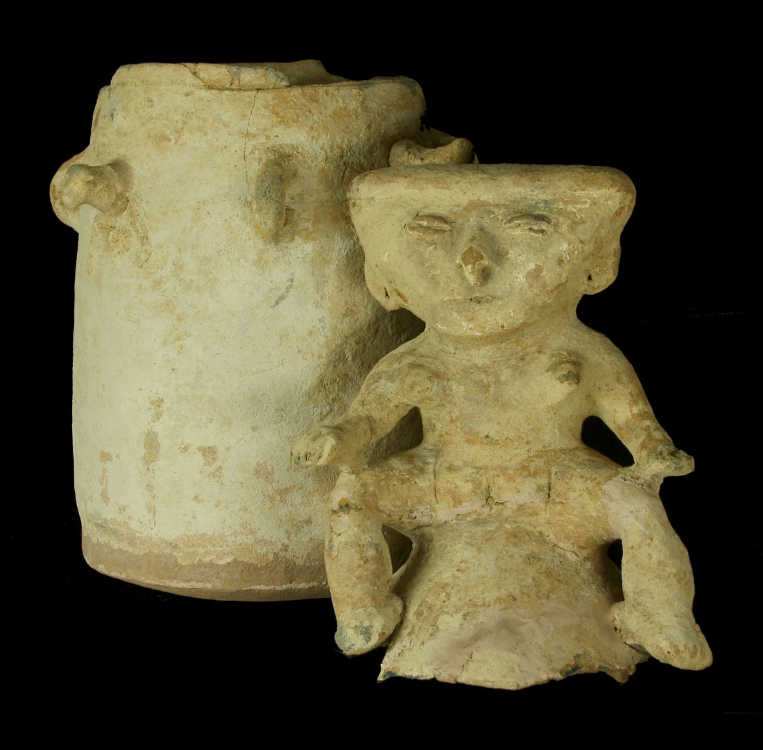 25" PreColumbian Moskito Urn *RESTORED: Extremely Large example from Colombia along the Lower Magdalena region dating to 1000AD. Please note, This piece is partially restored with unrestored fragments included in this lot. A great example f