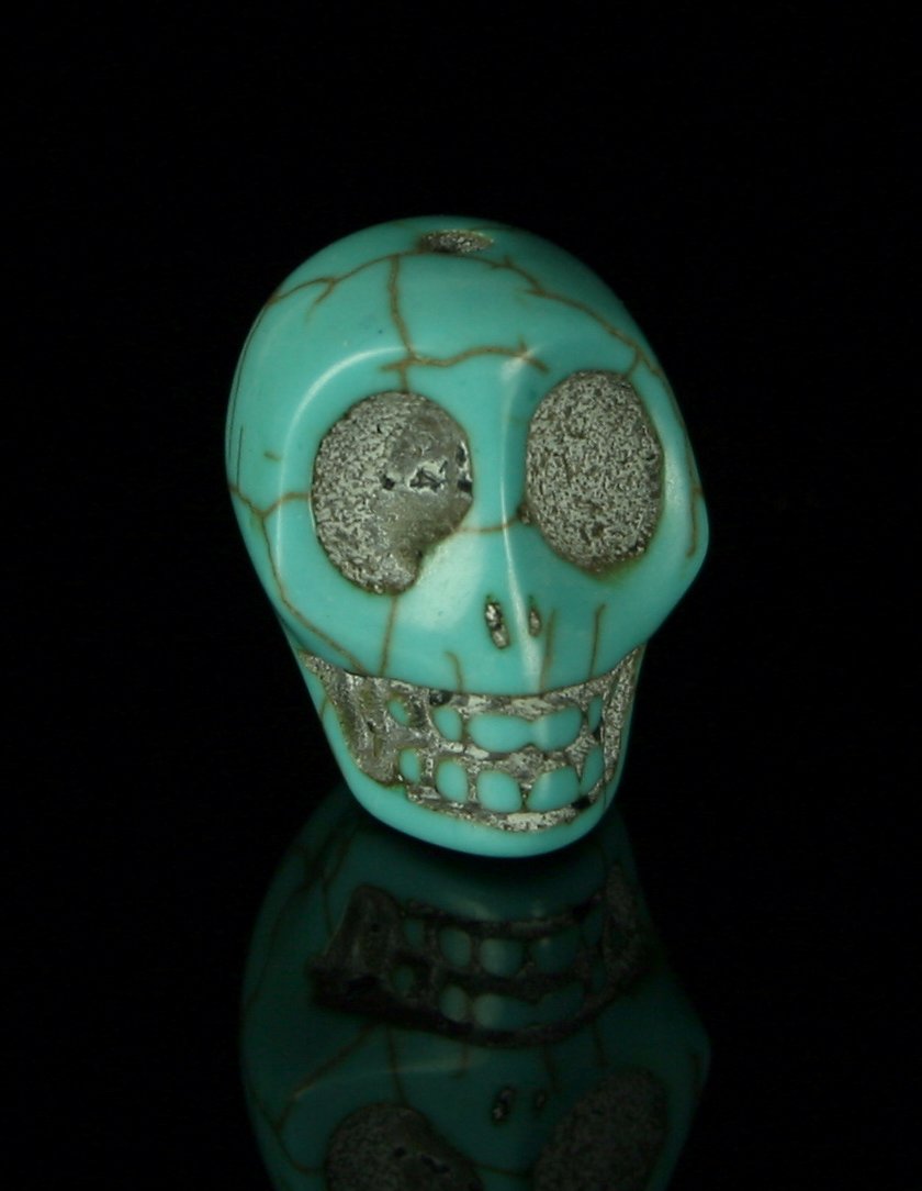 Turquoise-Colored Glazed Skull Bead (1 of 5)