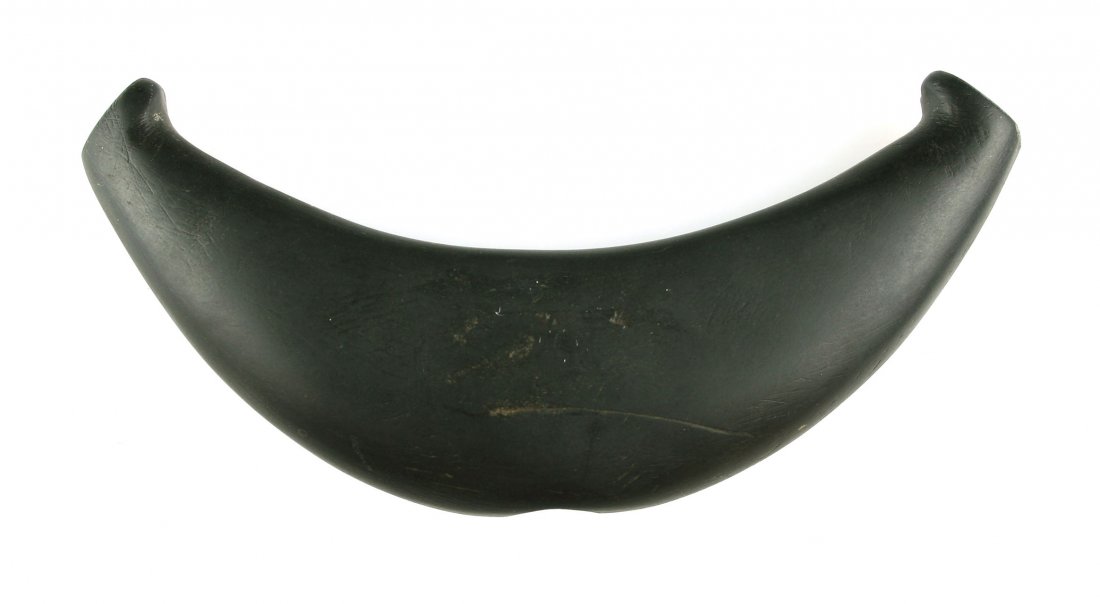 Extra Rare Knobbed Crescent Bannerstone - Jackson G-9+: Rich black slate with fine old smooth polish. Great form. Great symmetry. Great condition. Measures 5 1/8" X 2 1/8" X 7/8". Found in New York State. Jackson G-9+ COA.