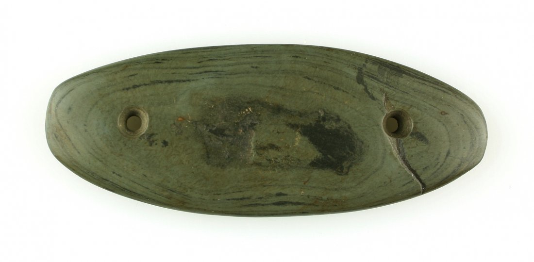 4 1/2" Ovate Gorget: Green Banded Slate. Grand Rapids, Michigan. Nice collector polish.
