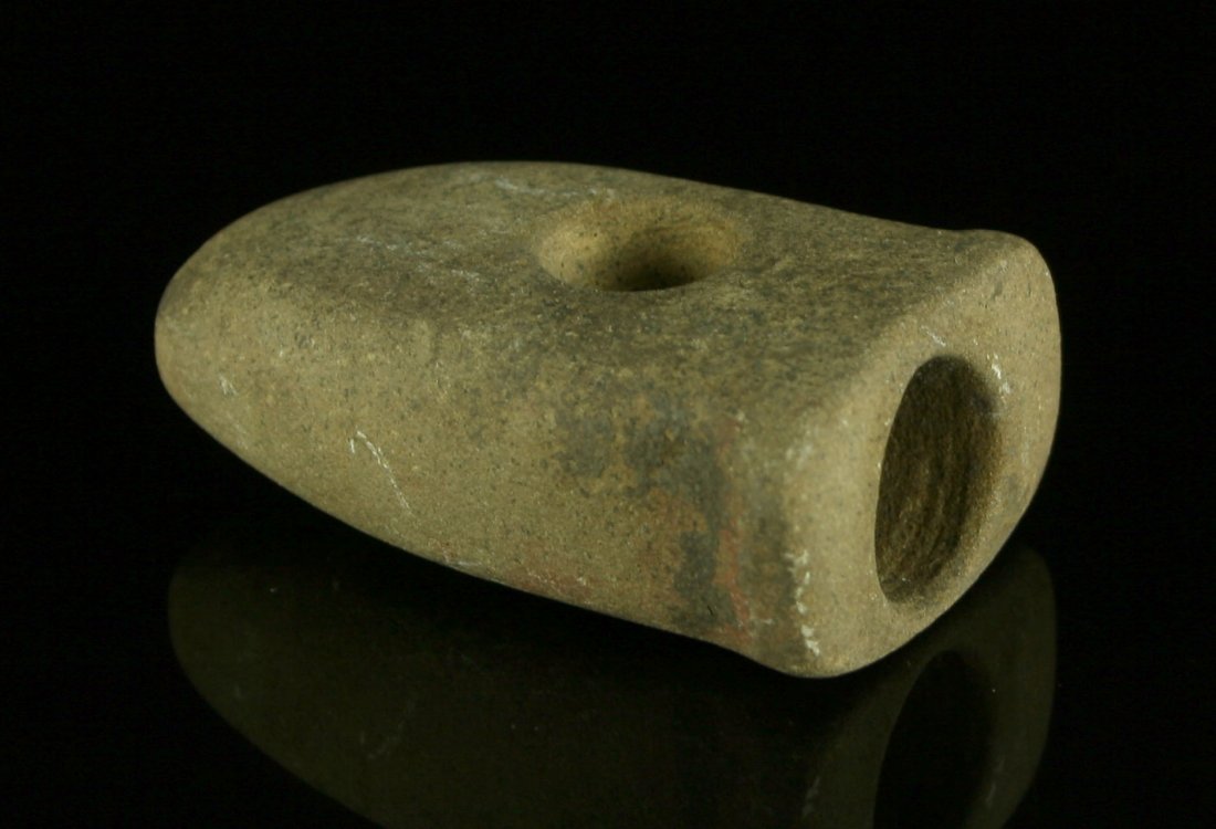 2" Fort Ancient Pipe - Jackson COA: Found on the Loup Farm near Perintown, Ohio. Sandstone. Jackson COA.