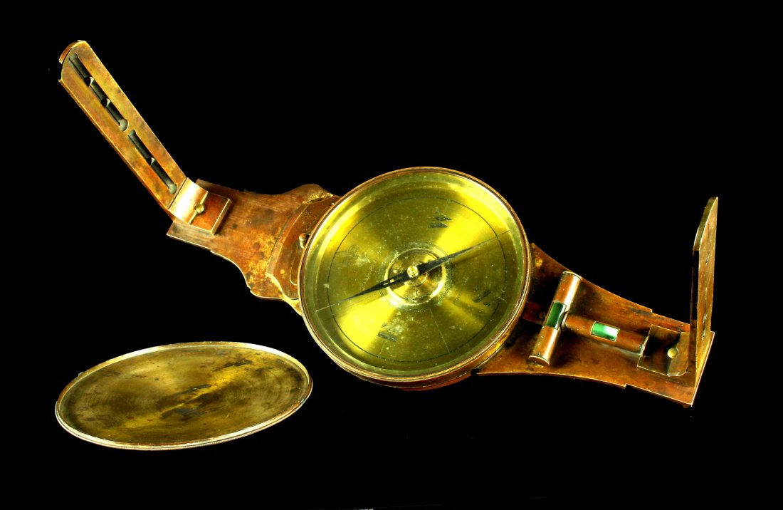 James Foster Jr. Brass Surveyor's Compass: Excellent brass surveyor's compass made by James Foster Jr & Co. sometime around 1880. For more information see http://www.surveyhistory.org/james_foster1.htm
