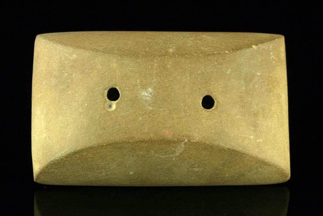 3" Semi-Keeled Gorget - Jackson COA: Extremely well developed form in high grade hard compacted sandstone. Highly polished and double drilled. Superb condition. Found in Butler Co., Ohio. Ex- Robert Ankrom Collection. Jackson G-9+ COA.