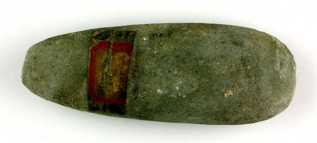 7 1/8" Celt: Blue Hardstone example formerly of the Werner, Chalmer Lynch and Cowan Hood Collections. Jersey Co., Illinois