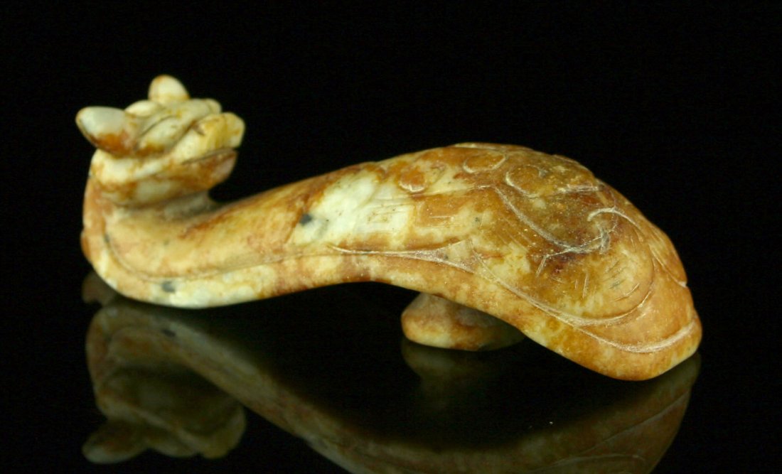 3" Chinese Han-Dynasty Style Jade Belt-Hook.: Nice Dragon head with Dragon embellishments. Pretty!