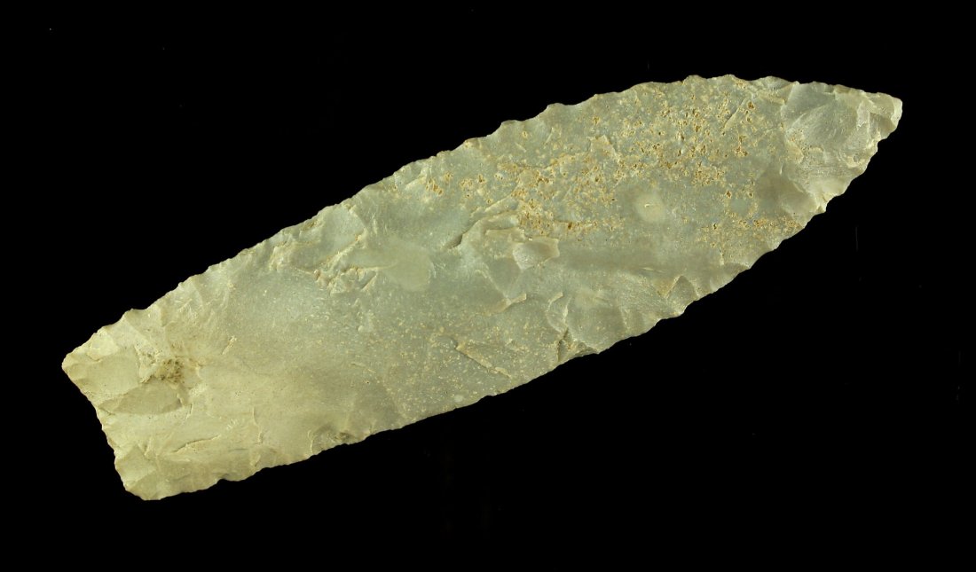4" Reproduction Lance Point: Ex- Dale Bratcher of Louisville, Kentucky. Reportedly found in Hart Co., Kentucky with long history. However, it is very clean and we see no evidence of age.