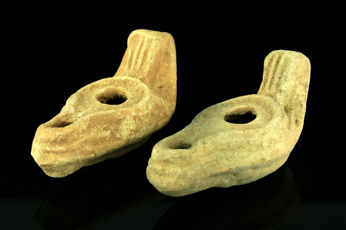 Pair of 4.25" Holy Lands Oil Lamps (1 of 4)